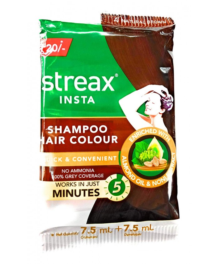 Streax Insta Shampoo Hair Colour 4 Natural Brown 1Pcs